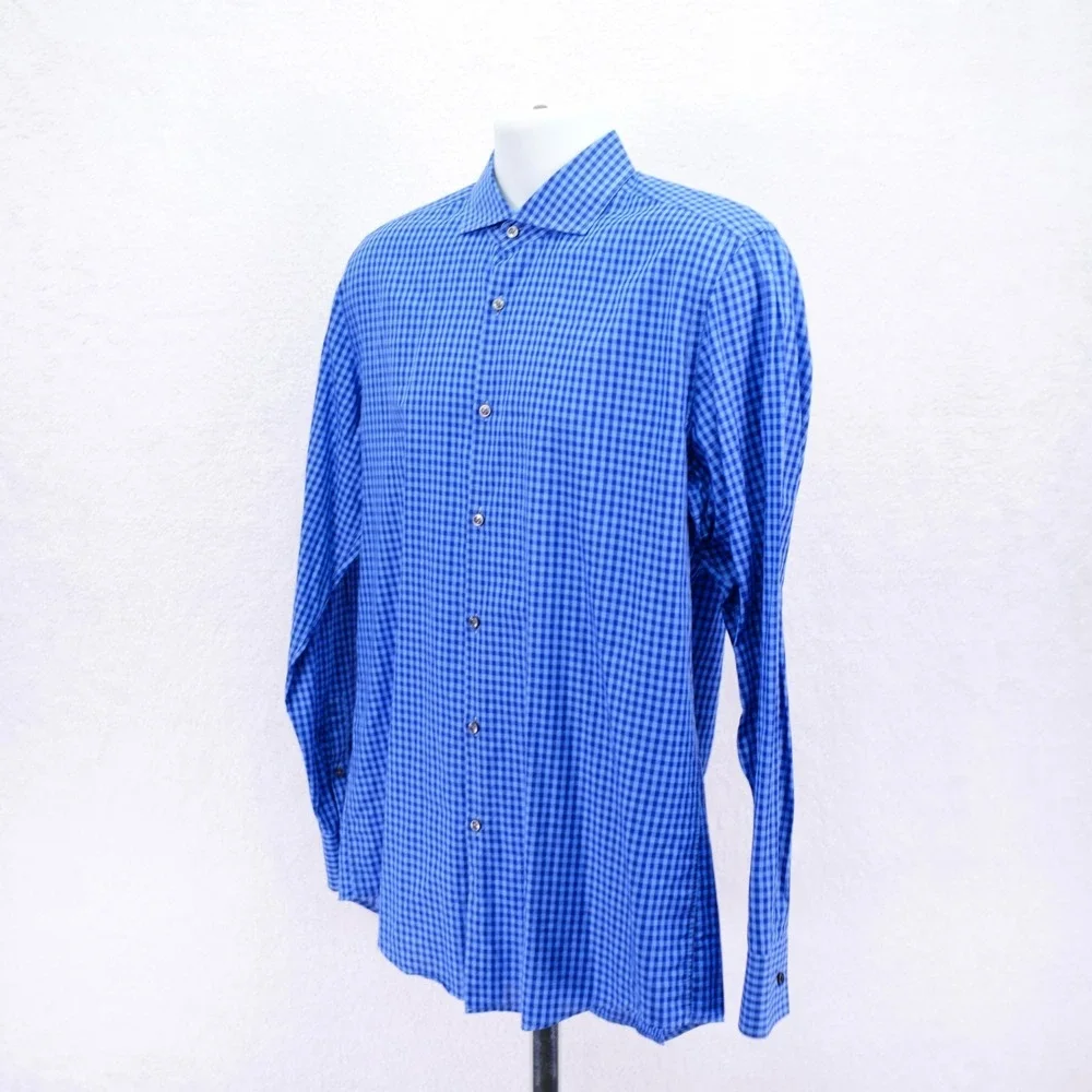 Boss Hugo Boss Slim Fit Tessitura Monti -41 16- Blue‎ Check Collared Dress Shirt - Picture 4 of 9